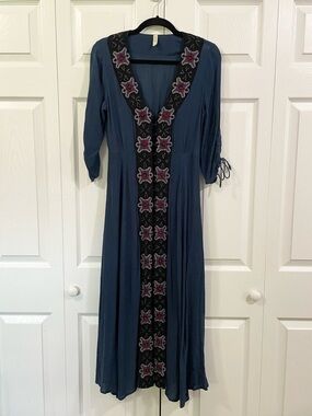 Vintage FREE PEOPLE Button Front Witchy Midi Dress Women's Size 6
